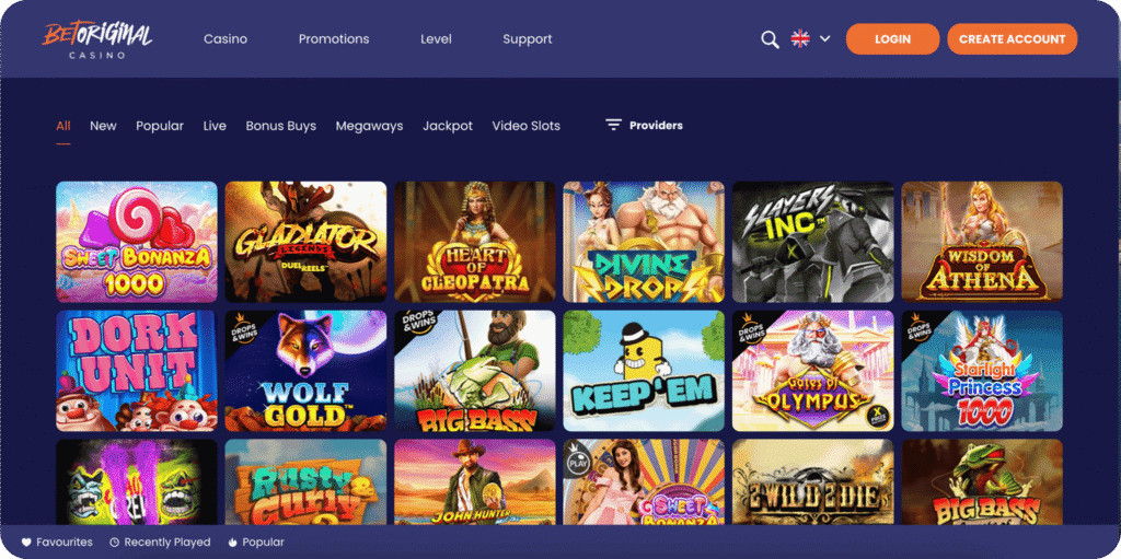 BetOriginal Casino Games and Slot Games Page