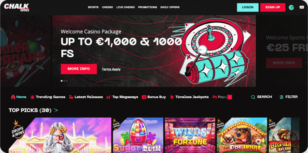 Chalk Wins Casino Homepage