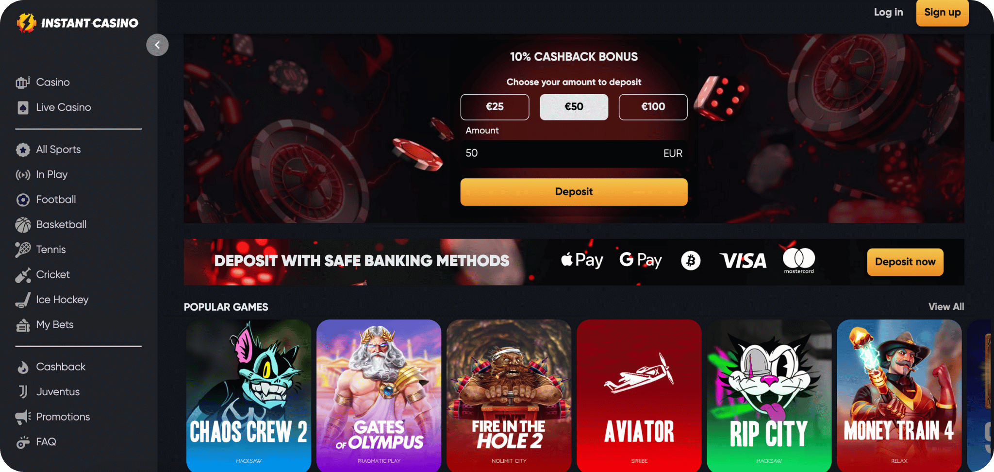 Instantcasino registration page