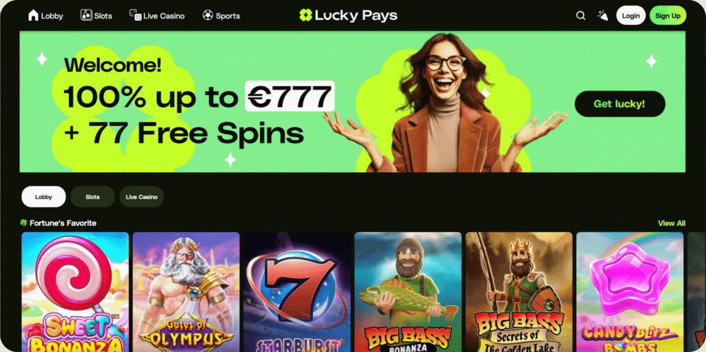 Lucky Pays Casino Homepage
