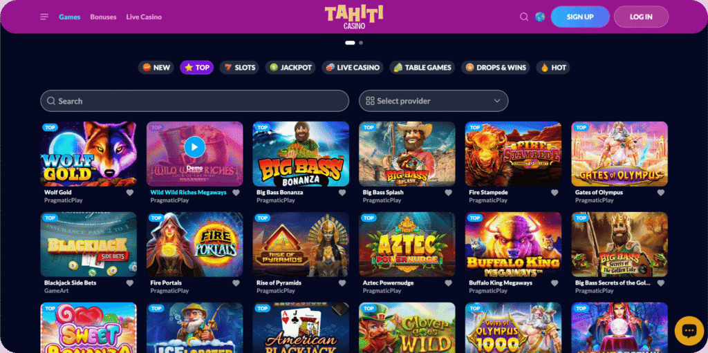 Tahiti Casino Games and Slot Games Page