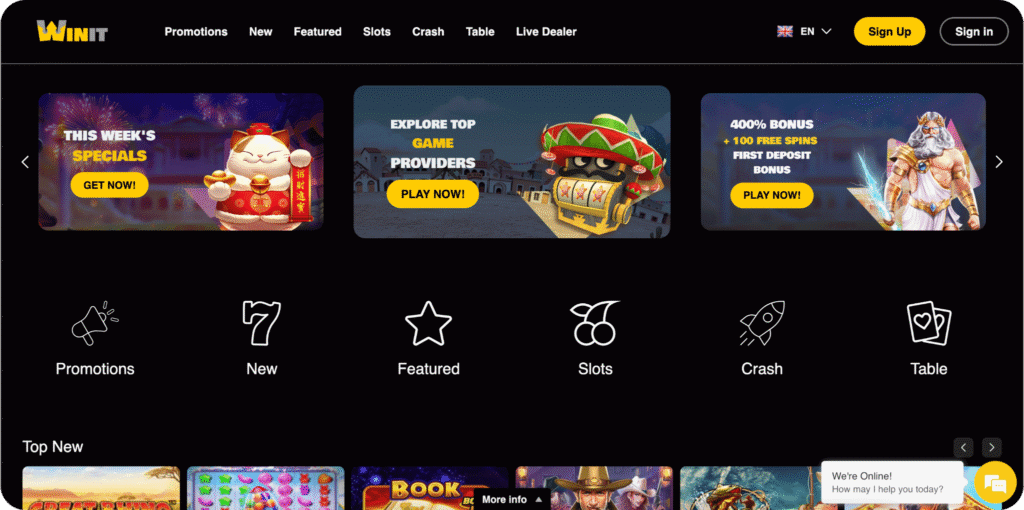 Winit Casino homepage